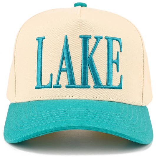 C.C LAKE Letter Embroidered Two Tone Trucker Hat: Turquoise