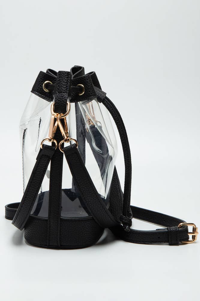 Clear Crossbody Stadium Bucket Bag: Black