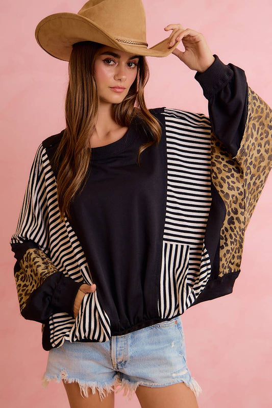 GAMEDAY THEME STRIPE MIX AND MATCH TOP: BLACK / M