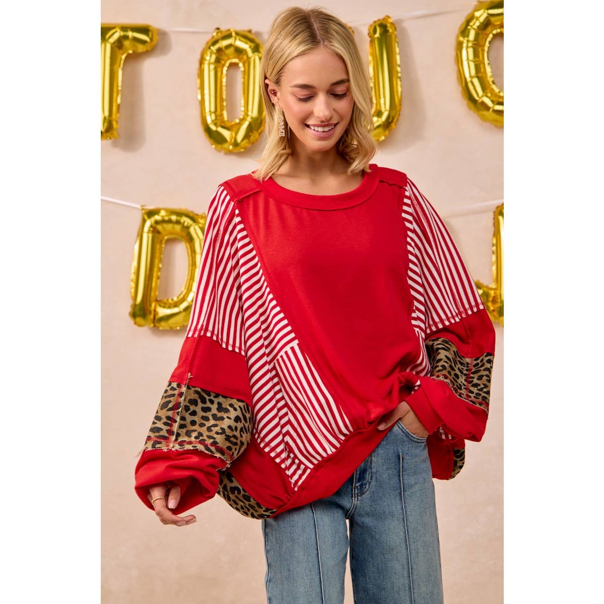 GAMEDAY THEME STRIPE MIX AND MATCH TOP: BLACK / L