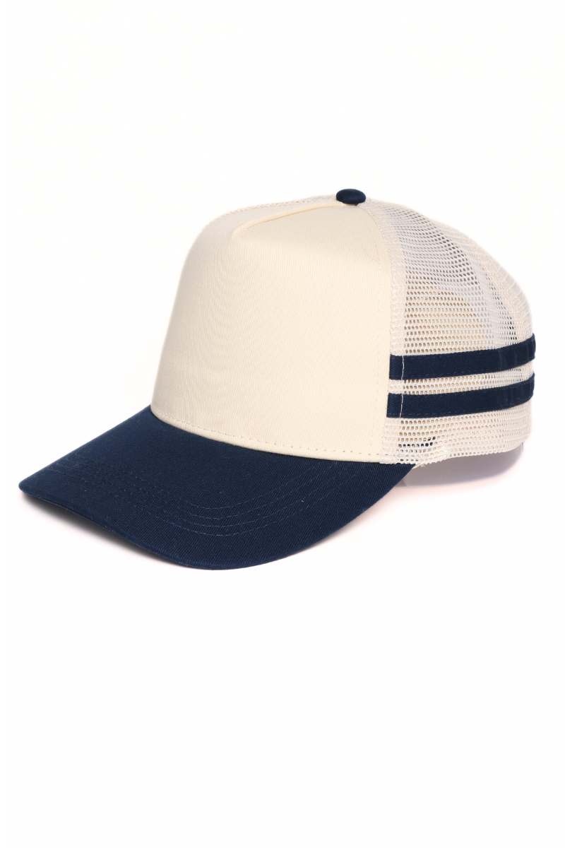 Retro Stripe Mesh Trucker Cap: Black