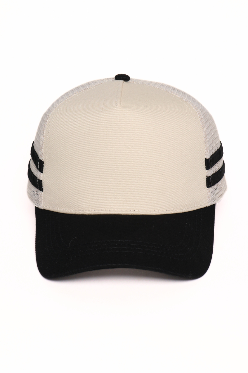 Retro Stripe Mesh Trucker Cap: Black