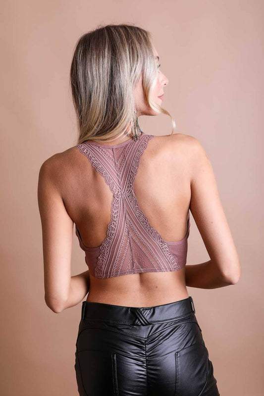 Lace Racerback Bralette - With Removable Bra Pad: Roseclay