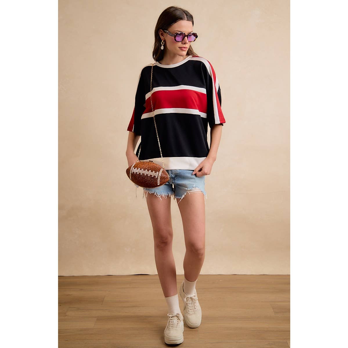 WOMEN GAMEDAY COLORBLOCK TEE: BLACK/RED