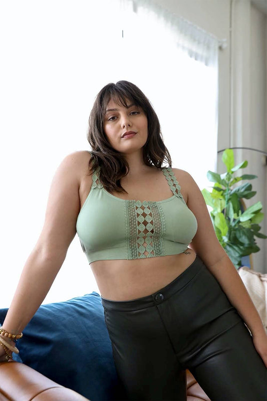 Boho Eye Lace Applique Bralette: Sage