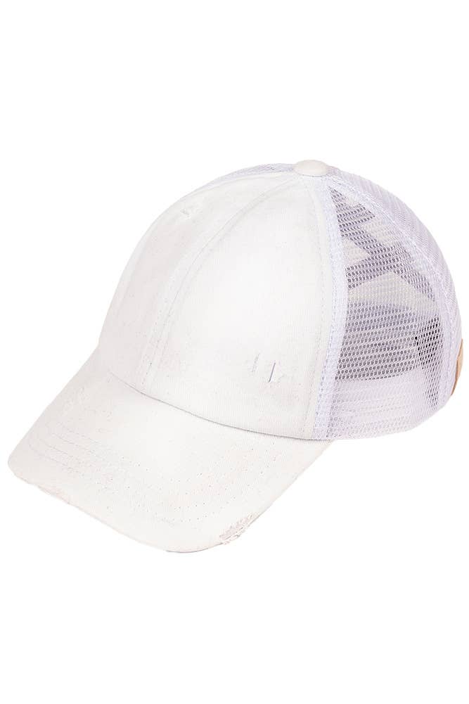 C.C Kids Washed Denim Elastic Band Crossed Pony Cap: Black