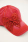 Bejeweled Bow Pearl Bling Glitz Ponytail Cap, Adjustable
: Black