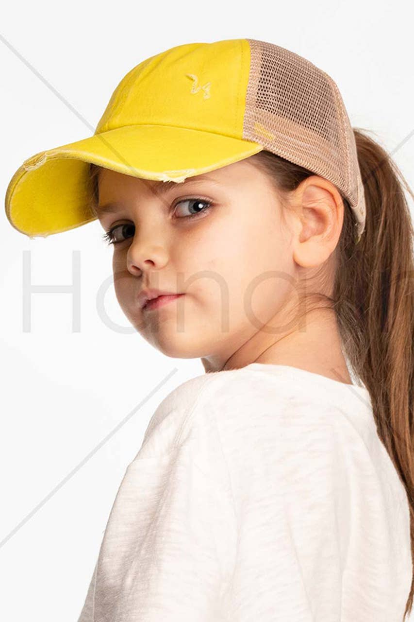 C.C Kids Washed Denim Elastic Band Crossed Pony Cap: Black