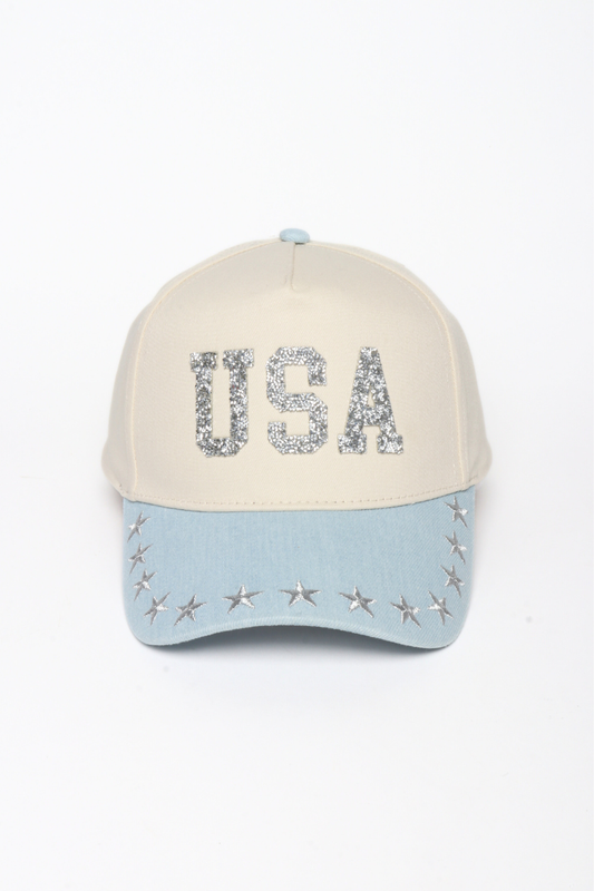 AMERICANA USA Patch Stars Embroidered Brim Two Tone Cap: Light Denim