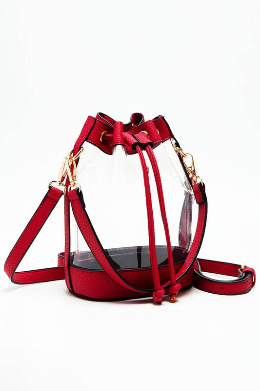 Clear Crossbody Stadium Bucket Bag: Red