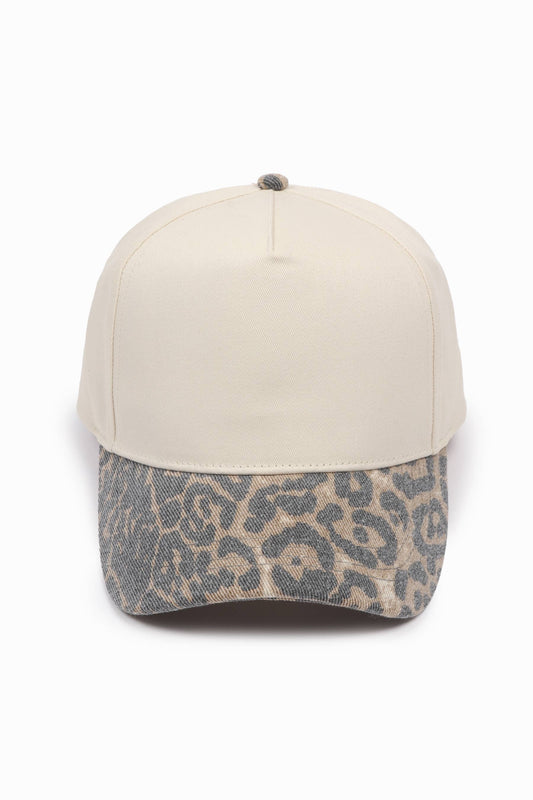 Washed Leopard Print 5 Panel Baseball Hat: Leopard