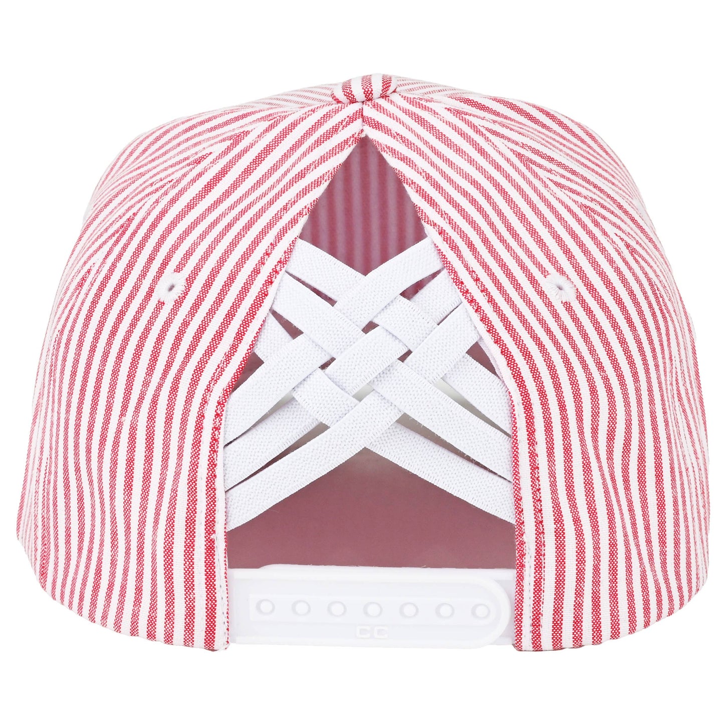 C.C Stripe Pattern Criss-Cross Ponytail Trucker Hat: Red