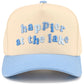 C.C HAPPIER AT THE LAKE Letter Two Tone Trucker Hat: Sky Blue