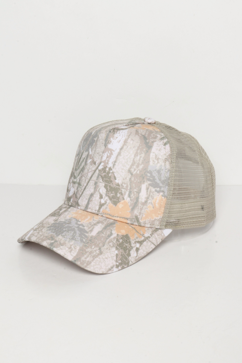 Camo Woods Print Mesh Back Trucker Cap: Camo