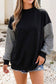 Plaid Sleeve Colorblock Mock Neck Sweatshirt Black
