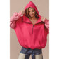 COLOR BLOCK ELASTIC HEM FLEECE HOODIE: PERIWINKLE MULTI / L