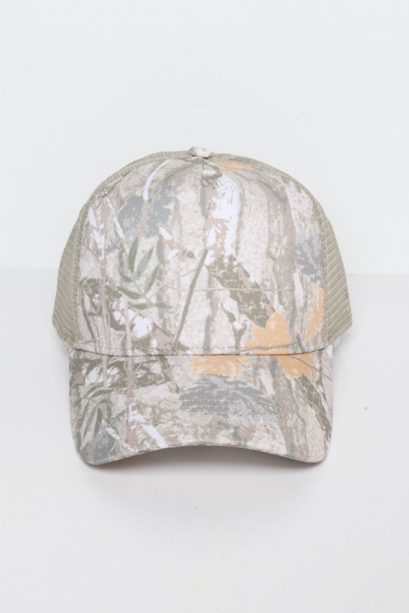Camo Woods Print Mesh Back Trucker Cap: Camo