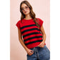 STRIPED SLEEVELESS KNIT TOP: RED/BLACK / S
