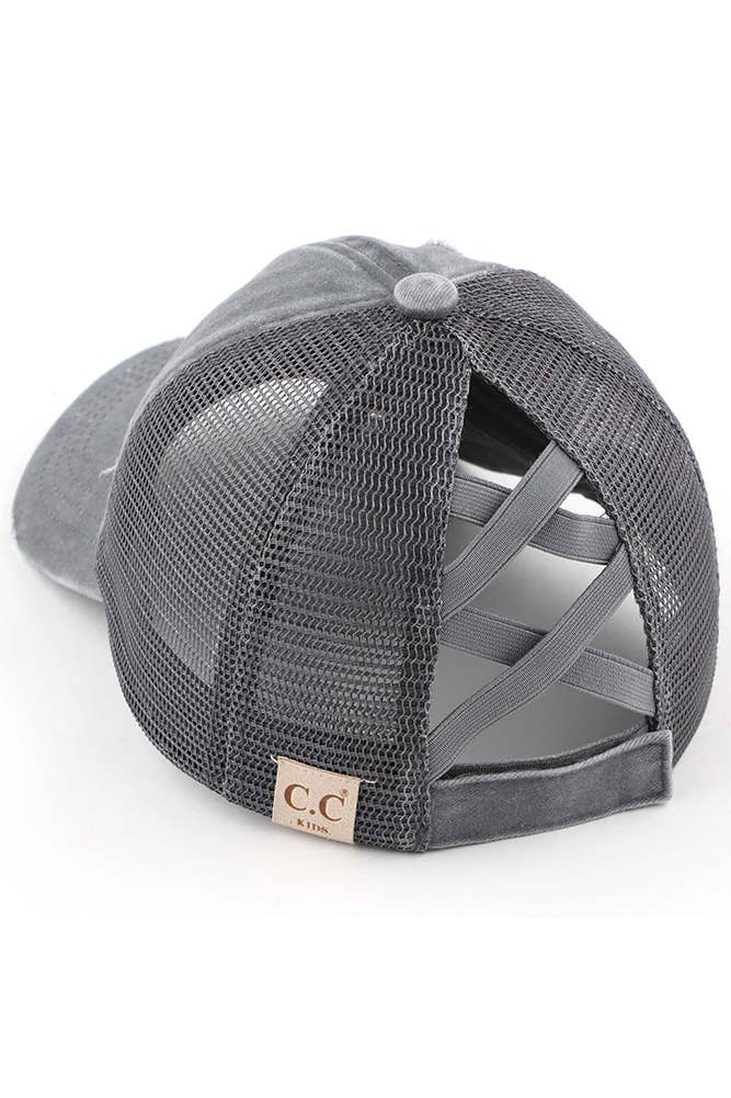 C.C Kids Washed Denim Elastic Band Crossed Pony Cap: Black