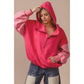 COLOR BLOCK ELASTIC HEM FLEECE HOODIE: PERIWINKLE MULTI / L