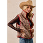 LEOPARD PRINT PIPING DETAIL QUILTED VEST: LEOPARD/BLACK / S