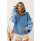 COLOR BLOCK ELASTIC HEM FLEECE HOODIE: PERIWINKLE MULTI / M
