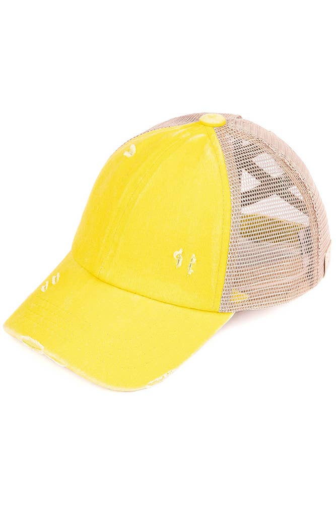 C.C Kids Washed Denim Elastic Band Crossed Pony Cap: White