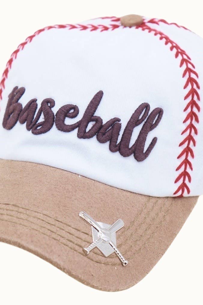 Baseball Stitched Themed Embroidery Baseball Cap: Tan