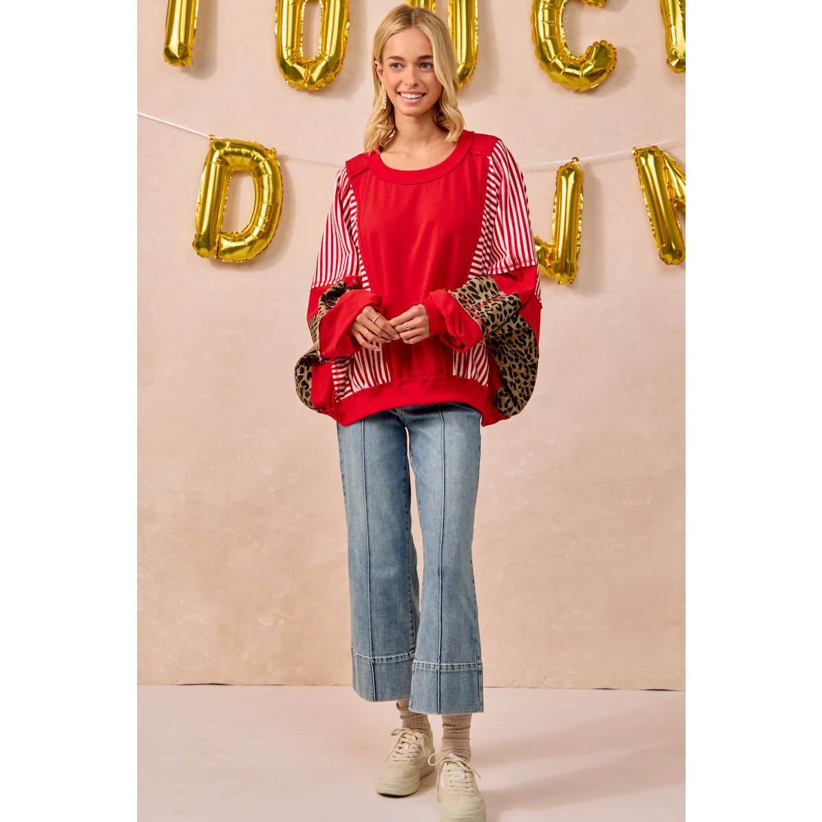 GAMEDAY THEME STRIPE MIX AND MATCH TOP: RED / M