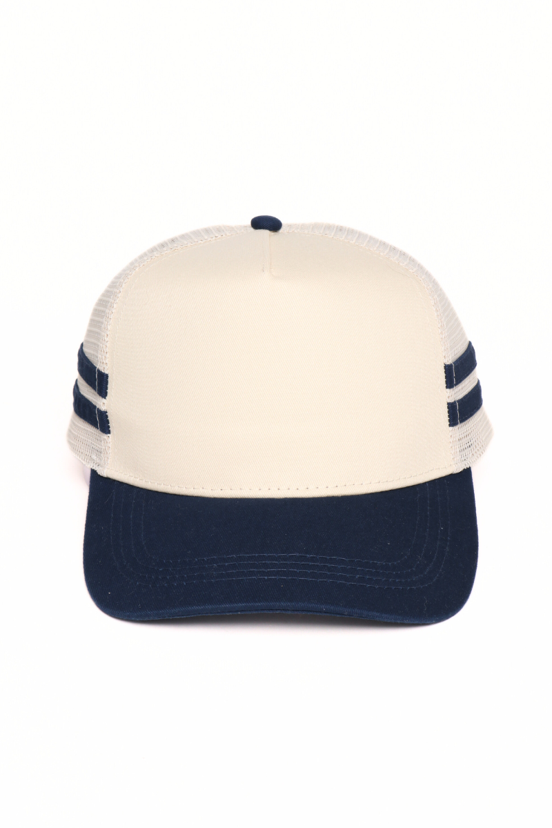 Retro Stripe Mesh Trucker Cap: Black