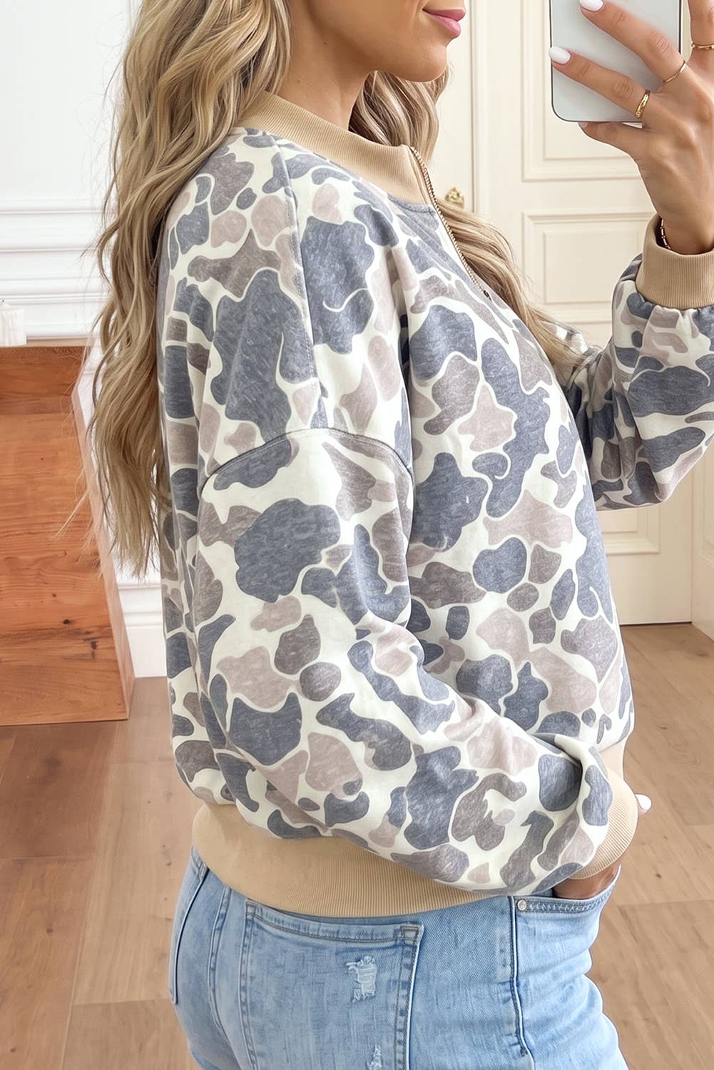 66 Fall 2026 Camo Color Block Trim Zip Bomber Jacket (S-XL): Multicolour / S