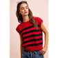 STRIPED SLEEVELESS KNIT TOP: RED/BLACK / S