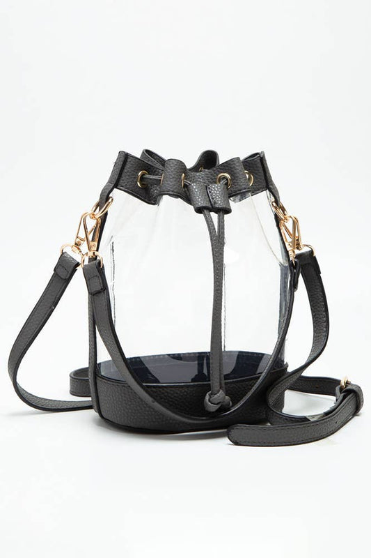 Clear Crossbody Stadium Bucket Bag: Gray