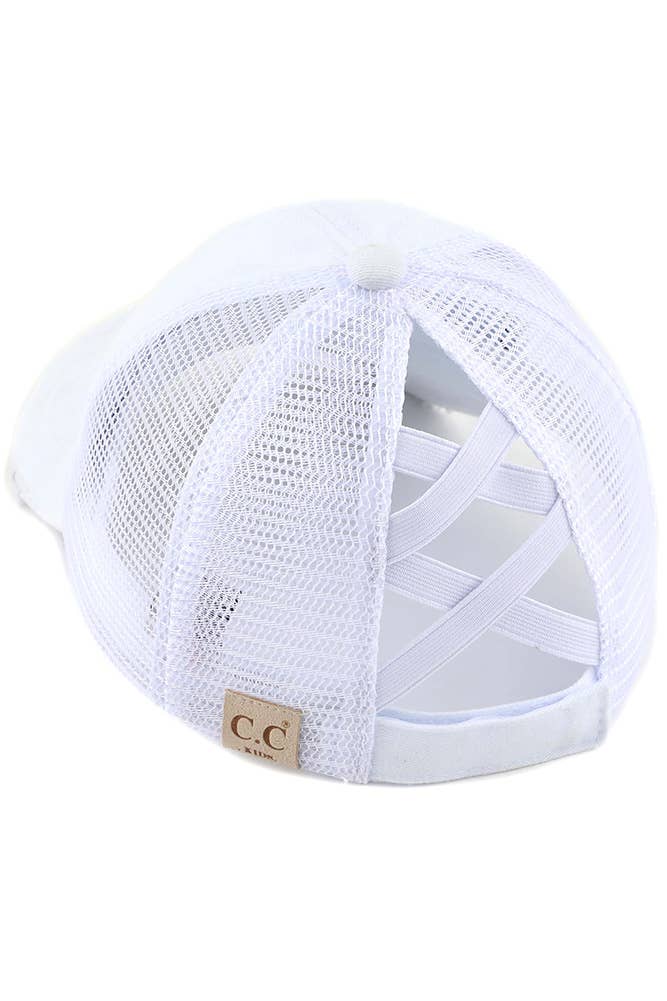 C.C Kids Washed Denim Elastic Band Crossed Pony Cap: Black