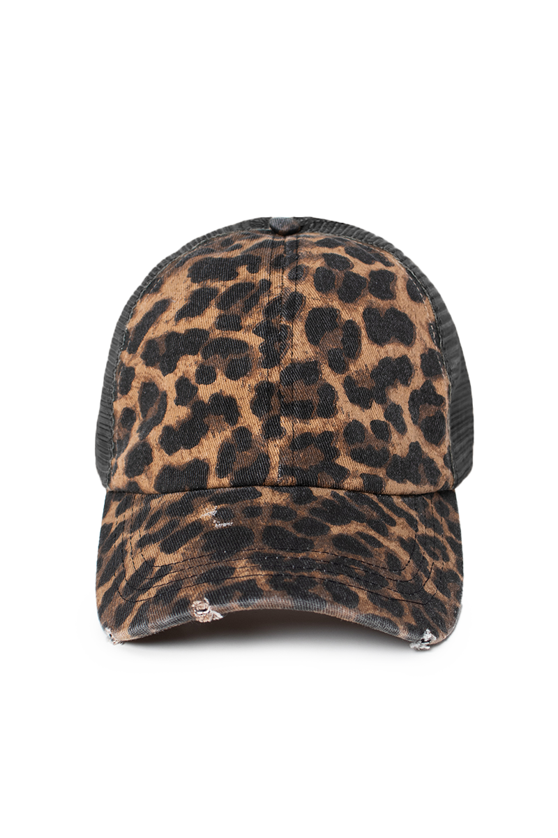 Leopard print baseball cap with mesh back: Black