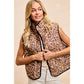 LEOPARD PRINT PIPING DETAIL QUILTED VEST: LEOPARD/BLACK / M