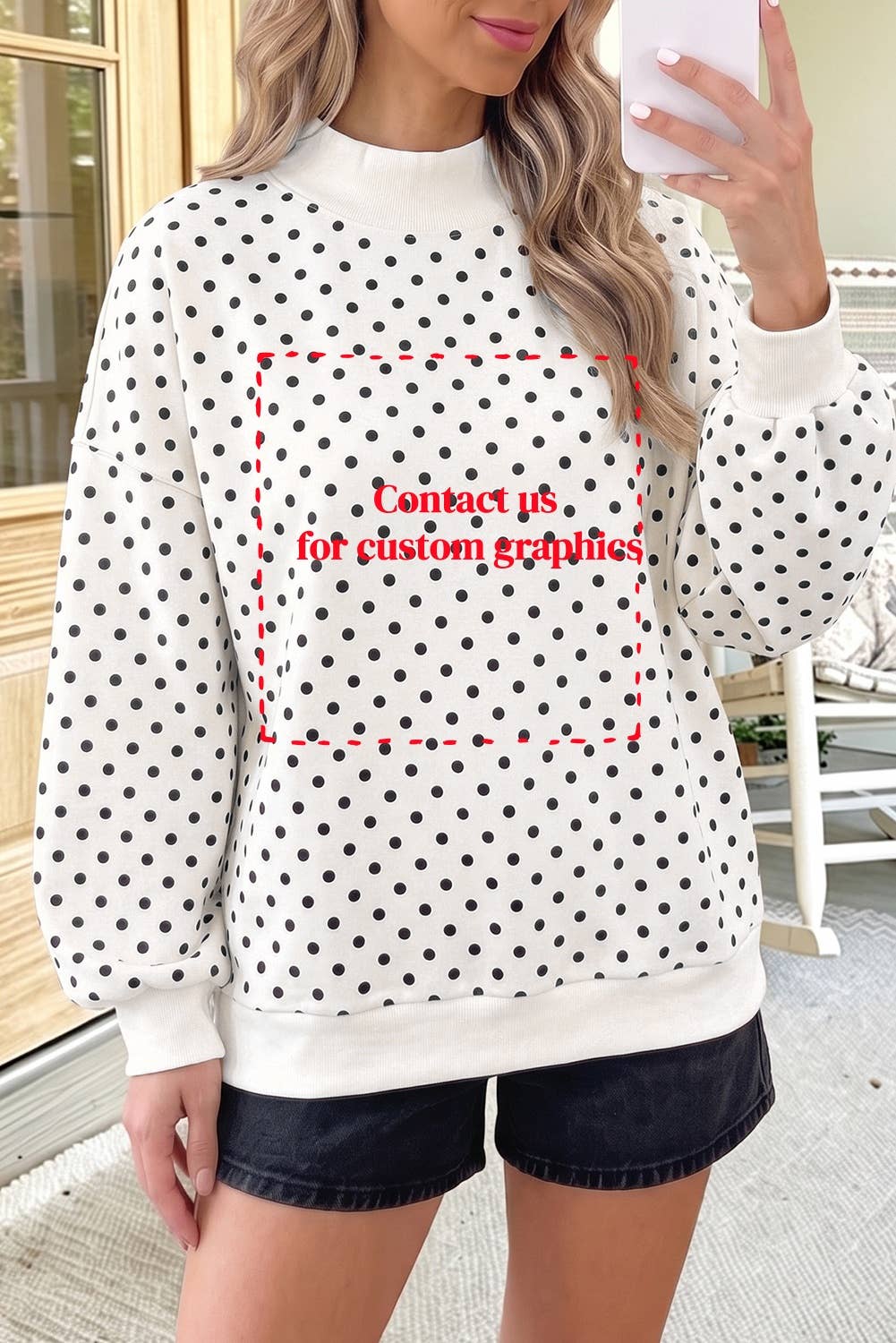 66 Plus Size F/W 26 Polka Dot Mock Neck Sweatshirt (S-4X): White / 2X