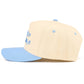 C.C HAPPIER AT THE LAKE Letter Two Tone Trucker Hat: Sky Blue