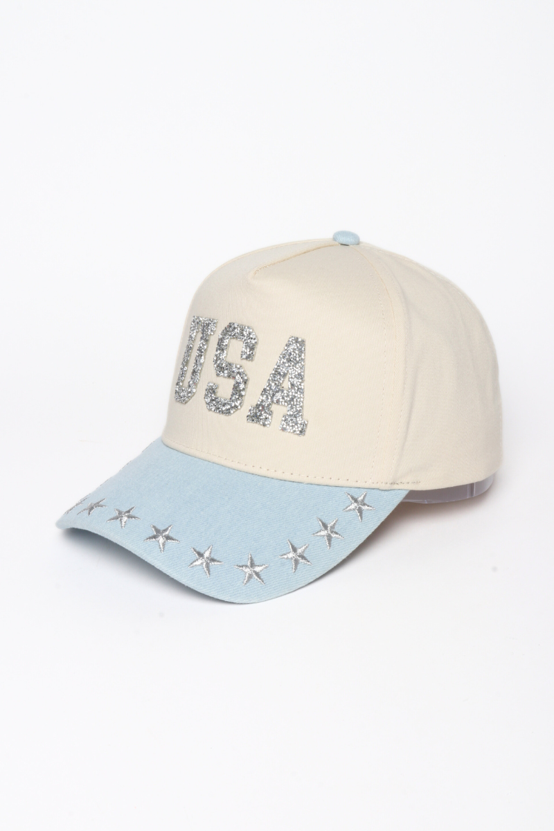 AMERICANA USA Patch Stars Embroidered Brim Two Tone Cap: Light Denim