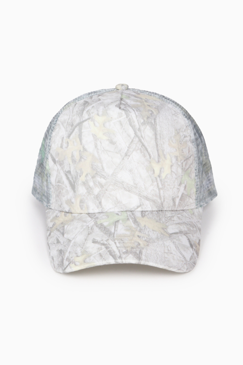 Camo Woods Print Mesh Back Trucker Cap: Camo
