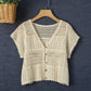 Beige Hollow-Out Knit Short-Sleeve Cardigan