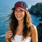 C.C Two-Tone Flag Letter on Two Tone Trucker Hat: Red/Navy