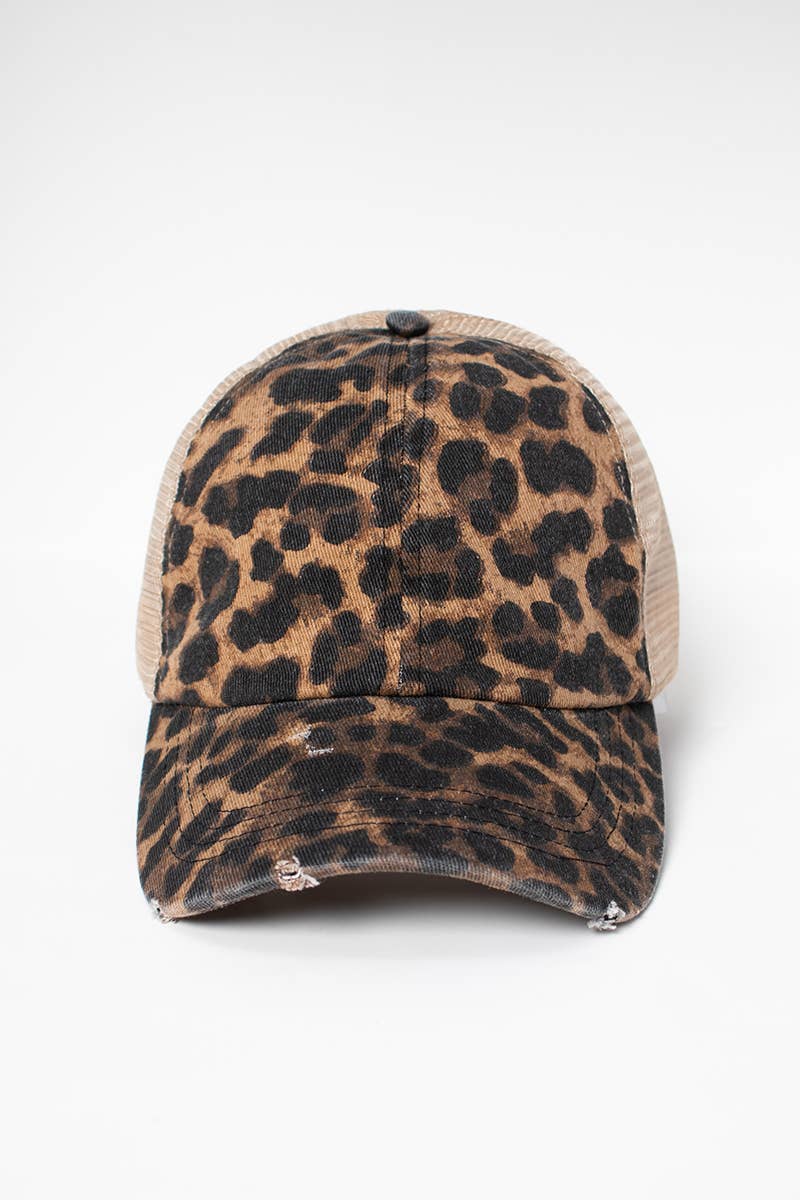 Leopard print baseball cap with mesh back: Black