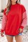 Plaid Sleeve Colorblock Mock Neck Sweatshirt Red