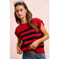 STRIPED SLEEVELESS KNIT TOP: RED/BLACK / S