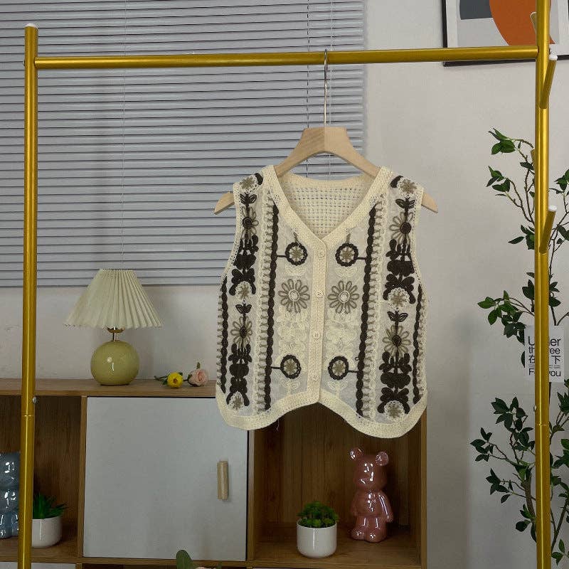 Black Vintage Hollow-Out Crochet Floral Vest