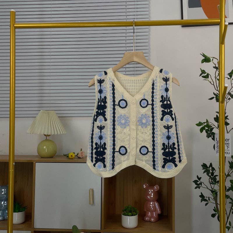 Black Vintage Hollow-Out Crochet Floral Vest