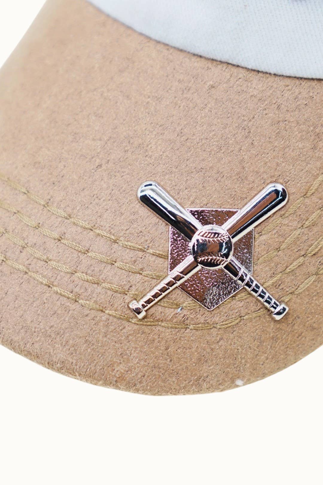 Baseball Stitched Themed Embroidery Baseball Cap: Tan