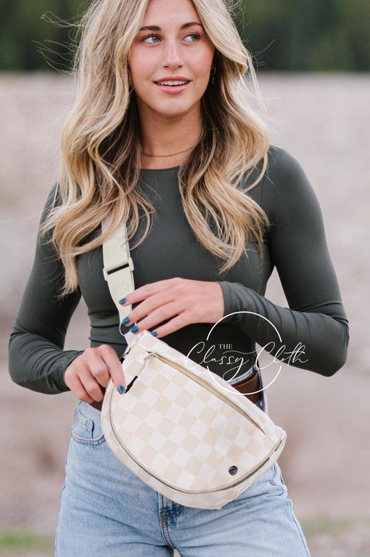 Margot Moon Belt Bag - Beige Checkered RTS