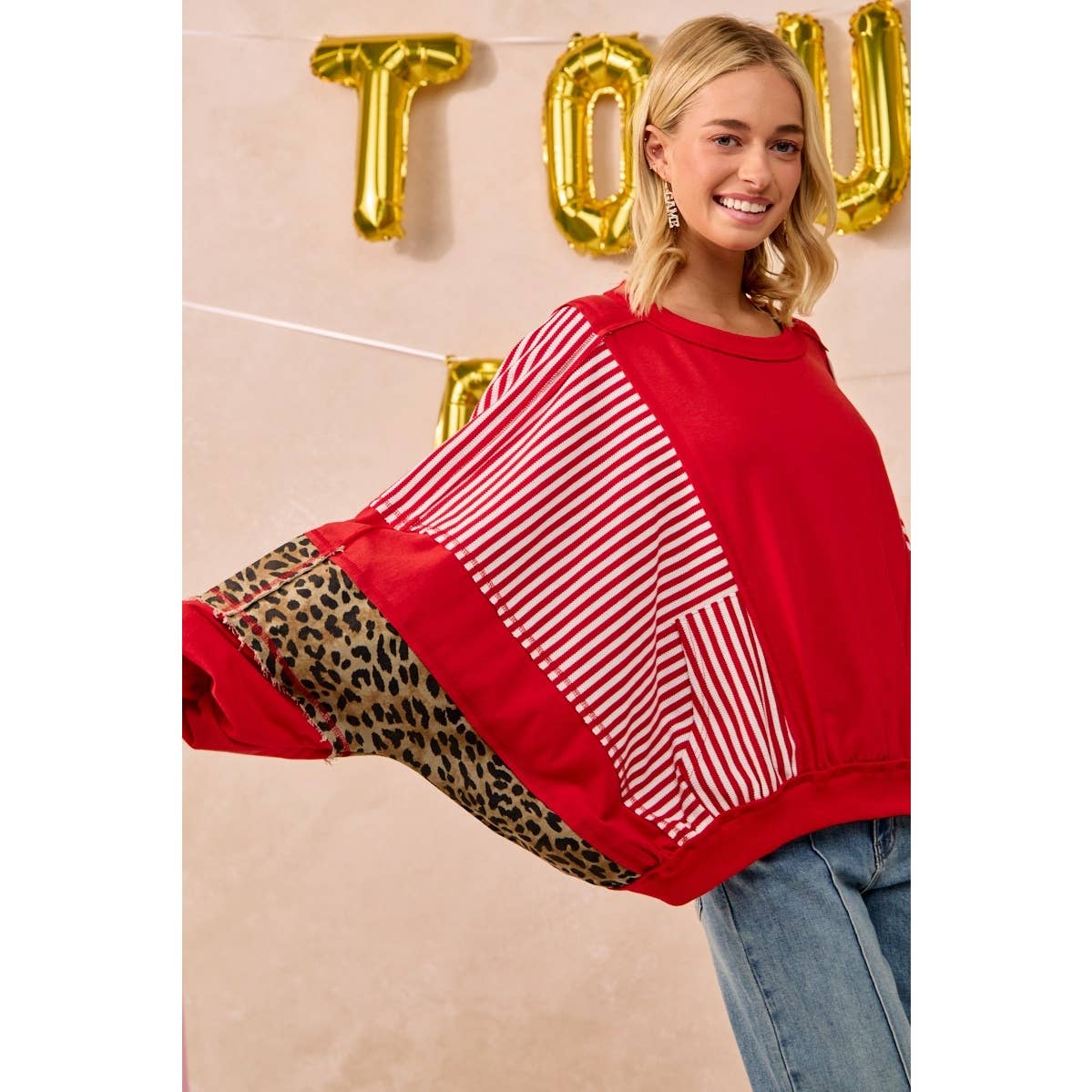 GAMEDAY THEME STRIPE MIX AND MATCH TOP: RED / XL